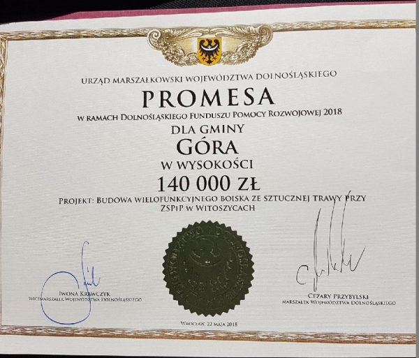 Promesa na budowę boiska w Witoszycach