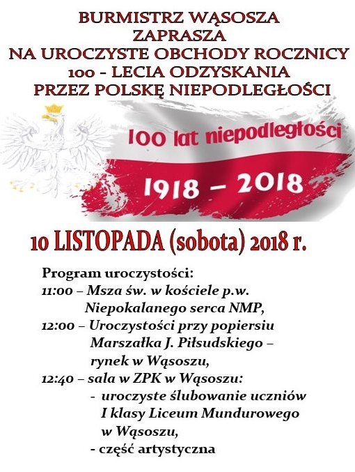 Obchody setnej rocznicy Odzyskania Niepodległości w Wąsoszu