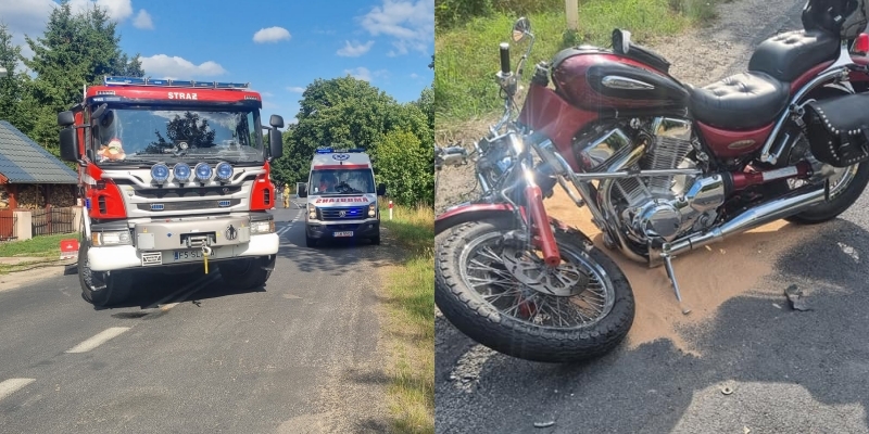DW nr 318 zablokowana: Zderzenie motocykla z pojazdem osobowym w Tarnowie Jeziernym (FOTO)
