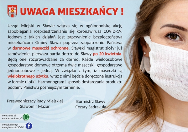 Mieszkańcy gminy Sława otrzymają maseczki!