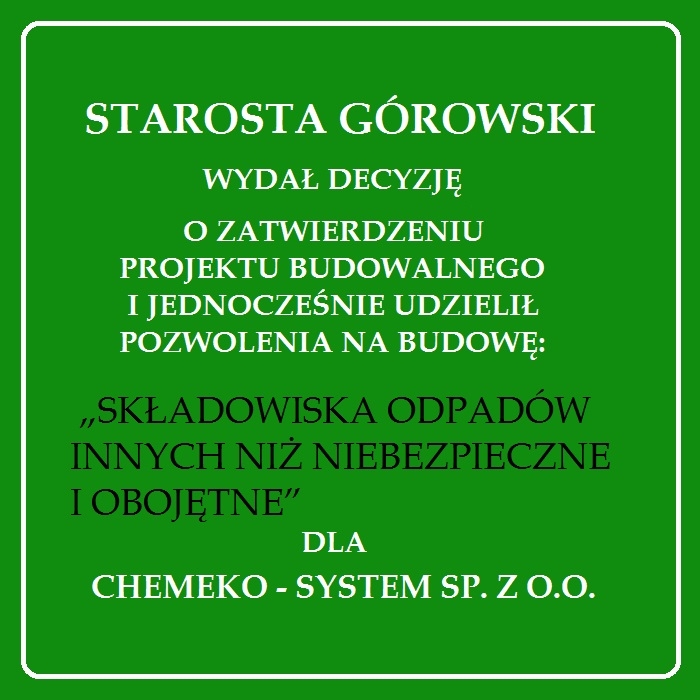 Pozwolenie na budowę dla Chemeko-System wydane