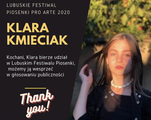 Klara Kmieciak w finale Festiwalu PRO ARTE 2020!